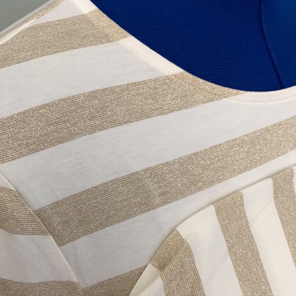 Chico’s tunic top metallic gold ivory stripe sz 2 - Picture 4 of 7